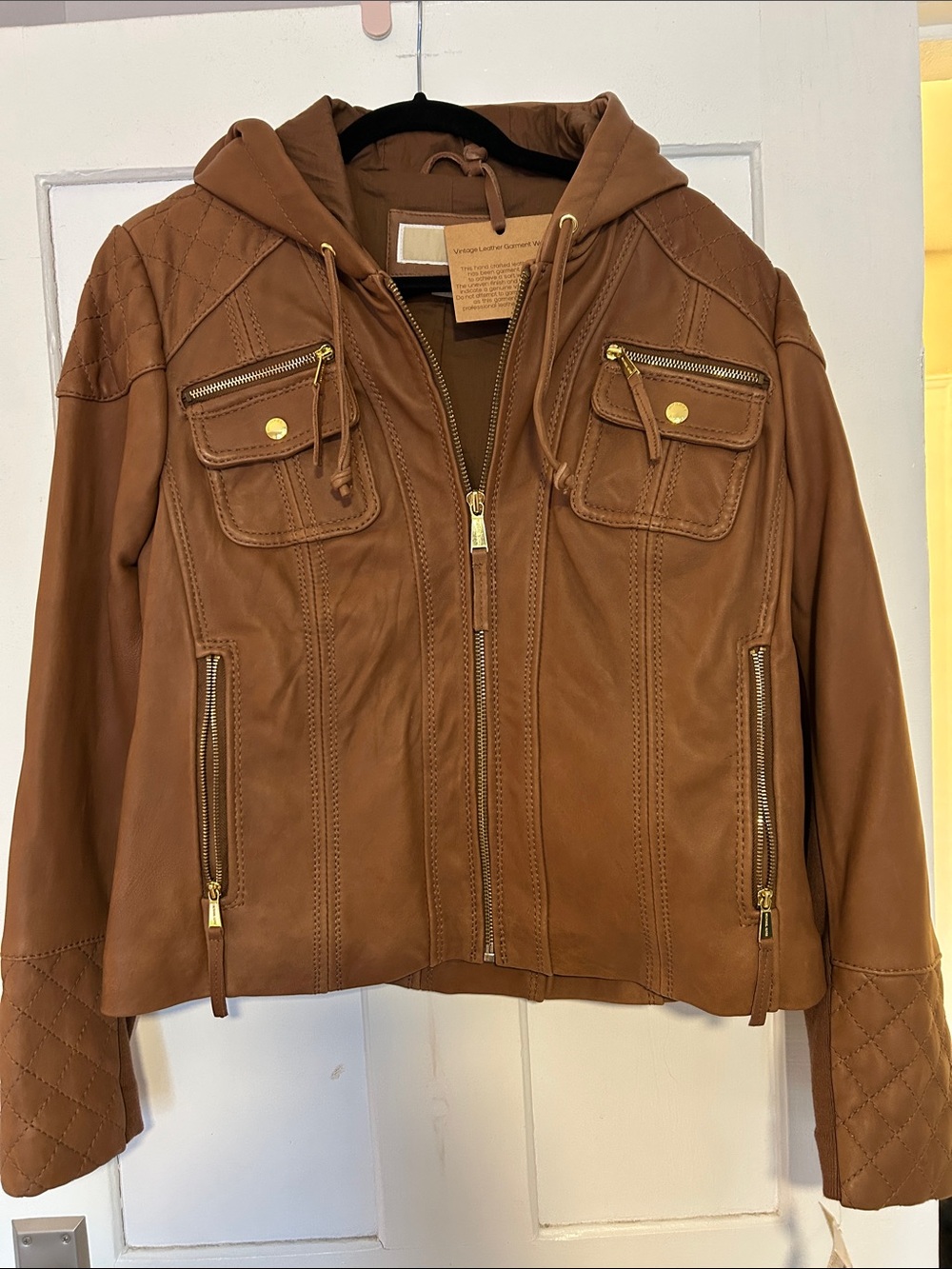 Michael Kors- Women's Hooded Leather Jacket in Brown (new with tags)